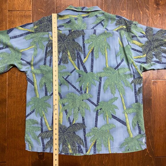 Tommy Bahama Casual Palm Tree Hawaiian Silk Button Down Shirt Blue Men's XL - Picture 8 of 8